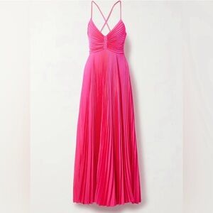 A.L.C. Aries Dress Vibrant Pink Pleated Maxi Dress